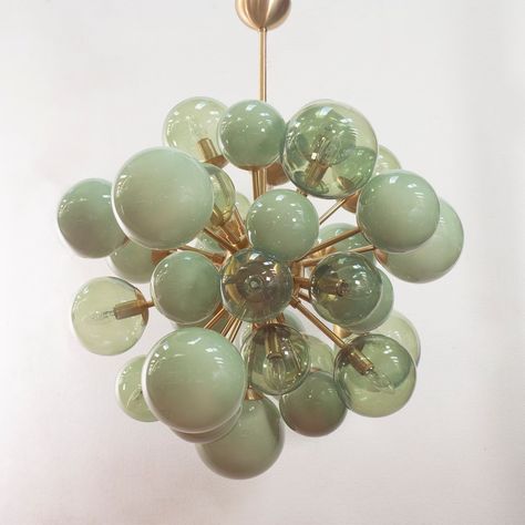 Italian Chandelier Sputnik Green Shades Murano Blown Glass Balls, Brass Finish, Handmade Suspension Made in Italy Design - Etsy