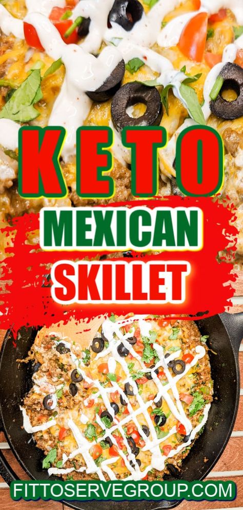 This keto Mexican skillet is an easy and delicious one-pan dinner that will have your family asking for seconds! Perfect for Taco Tuesday or when you are craving some Mexican food that is keto-friendly and a breeze to prepare. #ketomealplanning #KetoMexicanDish #lowcarbTexMex keto Mexican skillet meal| low carb Mexican dish| Keto Tex Mex meal Keto Mexican Skillet, Mexican Skillet, One Pan Meal, Low Carb Mexican, Low Carb Tacos, Mexican Dish, Keto Casserole, Healthy Mexican, One Pan Dinner