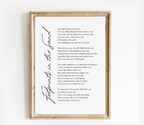 Footprint In The Sand, Foot Prints In The Sand, Footprints In The Sand Poem, Prayer Poster, Footprints In The Sand, Christian Home Decor, Inspirational Scripture, Christian Home, Poem Quotes