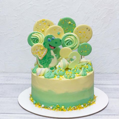 Green And Yellow Birthday Cake, Yellow Dinosaur Cake, Green And Yellow Cake, Green Dinosaur Cake, Green Cake Birthday, Cute Dino Cake, Barney Birthday Cake, Birthday Cake Green, Yellow Birthday Cake