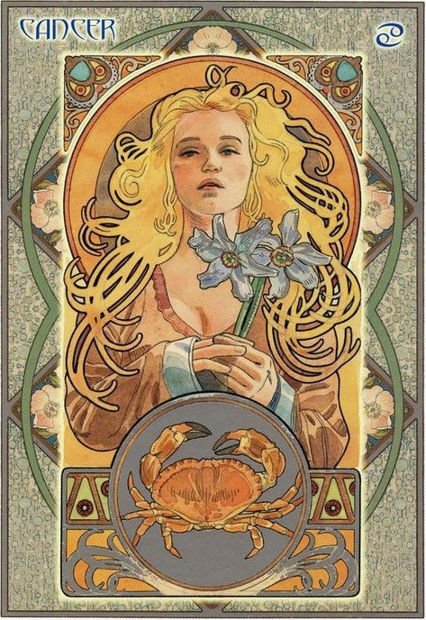 Art Nouveau Zodiac, Art Nouveau Tattoo, Illustration Art Nouveau, Alphonse Mucha Art, Mucha Art, Art Nouveau Illustration, Tarot Art, Alphonse Mucha, Arte Inspo