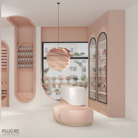 BLUSH :: Behance Cosmetic Retail Design, Retail Shop Interiors, Beauty Shop Interior Design, Luxury Shop Interior, Flower Shop Design Interiors, Gift Shop Interior Design, Blush Interior Design, Flower Shop Interior Design, Shop Interior Design Retail