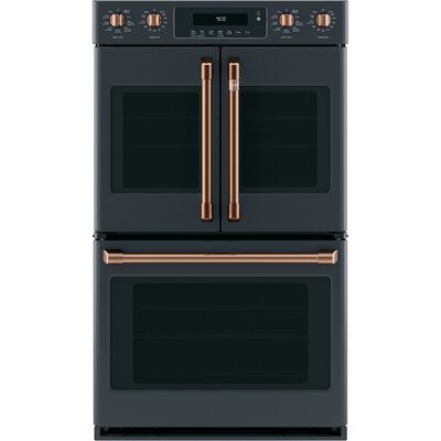 Café™ 30" Convection Electric Double Wall Oven Built-In Oven | Wayfair Brushed Copper Hardware Kitchen, Copper Hardware Kitchen, Copper Handles Kitchen, Double Convection Wall Oven, French Door Wall Oven, Black And Copper Kitchen, Copper Appliances, Convection Wall Oven, Double Electric Wall Oven