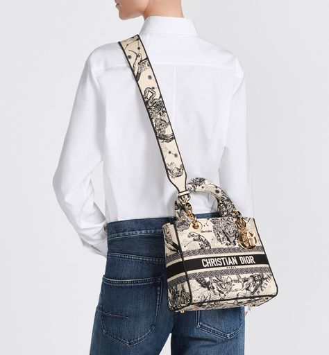 Medium Lady D-Lite Bag Latte and Black Toile de Jouy Zodiac Embroidery | DIOR Zodiac Embroidery, Lady D Lite Bag, Dior Atelier, Luxury Travel Bag, Black Toile, Luxury Tote Bags, Womens Designer Bags, Christian Dior Couture, Dior Couture