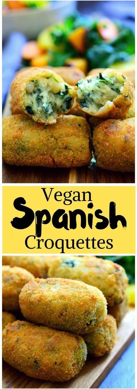 You should definitely try these vegan Spanish croquettes. #vegan #croquettes #spanishrecipes Spinach Croquettes, Spanish Croquettes, Vegan Croquettes, Vegan Party, God Mat, Vegan Appetizers, Vegan Cooking, Croquettes, Vegan Foods