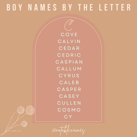 This post is brought to you by the letter C. I've pulled together some of my favourite C names for boys and threw them onto this list for you. I've got a few long time favourites on here and some newfound loves as well. This list is a great mix of classic and modern options, so hopefully there's a little something for everyone. Did your favourite C name make the list? C Names For Boys, C Baby Names, C Names, Names Starting With C, Country Baby Names, Names For Boys, The Letter C, Writing Inspiration Tips, Pretty Names