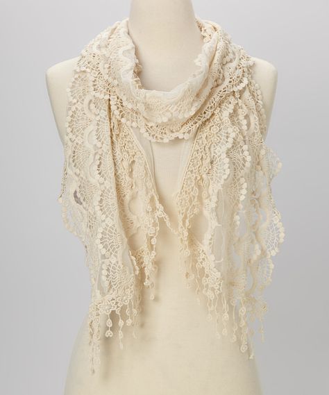 Look at this Cream Lace Fringe Scarf on #zulily today! Scarf Inspiration, Crochet Lace Scarf, Vintage Chenille, Trendy Crochet, Lace Scarf, Crochet Cowl, Fringe Scarf, Toilet Seat Cover, Lovely Clothes