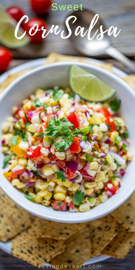 Roasted Chili Corn Salsa, Chipotle Corn Salsa, Sweet Corn Salsa, Sweet Salsa, Spreads Recipes, Corn Salsa Recipe, Corn Salsa, Summer Corn, Chips And Salsa