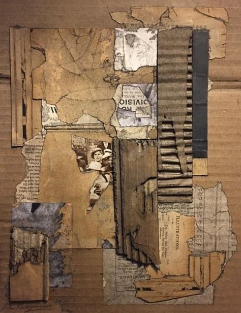 Surfaces Art, Cardboard Collage Art, Texture Ideas, Cardboard Collage, Ripped Newspaper Aesthetic, Torn Newspaper, Old Newspaper Collage, Collage Ripped Paper, Cardboard Art Sculpture