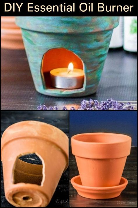 Very simple and easy to make, these DIY essential oil burners are perfect after a stressful day. Diy Oil Burner How To Make, Diy Wax Burner How To Make, Diy Wax Burner, Oil Burner Diy, Diy Candle Warmer, Homemade Incense, Diy Exploding Box, Craft Ideas For Beginners, Candle Heater