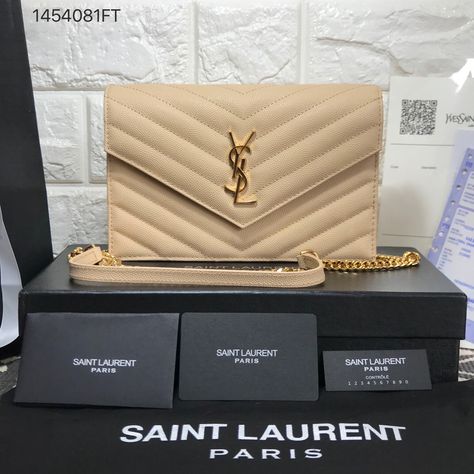 Ysl Saint Laurent WOC wallet of chain purse original leather beige Saint Laurent Woc, Ysl Wallet On Chain, Ysl Wallet, Ysl Saint Laurent, Ysl Bags, Dream Bag, Chain Purse, Wallet On Chain, Saint Laurent Paris