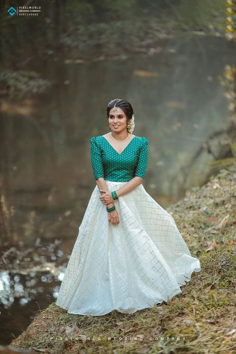 V Neck Crop Top And Skirt Indian, Pavada Sattai Designs For Women, Dawani Blouse Design, Vishu Dress For Women, Skirt And Top Photoshoot Ideas, Save The Date Outfit Ideas Kerala, Vishu Outfit Ideas, Gulabi Night Dress Ideas, Skirt And Top Indian Simple