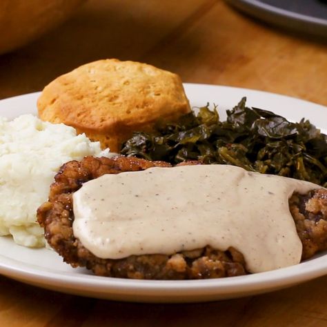 Country Fried Steak And Gravy Recipe by Tasty Country Fried Steak And Gravy Recipe, Country Fried Steak Gravy, Country Fried Steak And Gravy, Fried Steak And Gravy, Steak And Gravy Recipe, Steak Gravy, Pancakes Protein, Steak And Gravy, Menu Sarapan Sehat