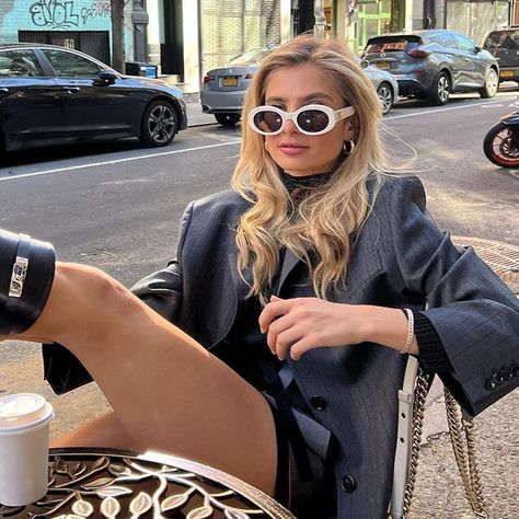 Xenia Adonts in Celine 'CL40194U' sunglasses White Sunglasses Outfit, Sunglasses Celebrities, Xenia Adonts, Sunglasses Outfit, Sunglasses White, Lit Outfits, Knitting Tips, Celine Sunglasses, White Sunglasses