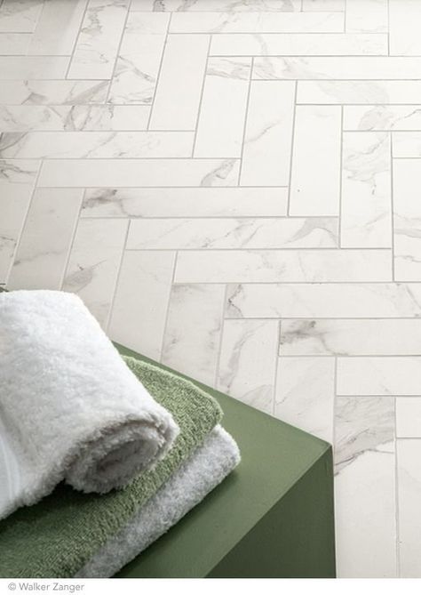 Head Turning Affordable Marble Alternatives Marble Bathroom Floor, Marble Herringbone, Statement Tiles, Walker Zanger, Herringbone Tile, Italian Tiles, Bathroom Floor Tiles, Porcelain Tiles, Marble Bathroom