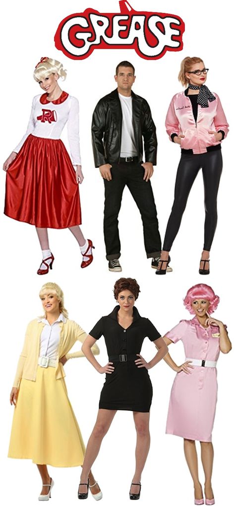 1950s Costumes- Poodle Skirts, Grease, Monroe, Pin Up, I Love Lucy Sockhop Outfit, Grease Costumes Diy, 1950’s Costume, Grease Halloween Costumes, Grease Themed Parties, Pink Lady Costume, Grease Outfits, Grease Lightning, Rosie Riveter