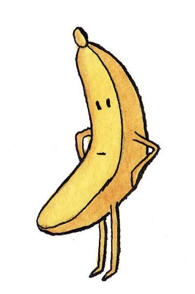 Grumpy Banana by Emily Trotter Illustration Banana Doodle, Banana Sketch, Banana Character, Banana Drawing, Banana Painting, Nice Images, Banana Man, Warm Scarves, Stick Man