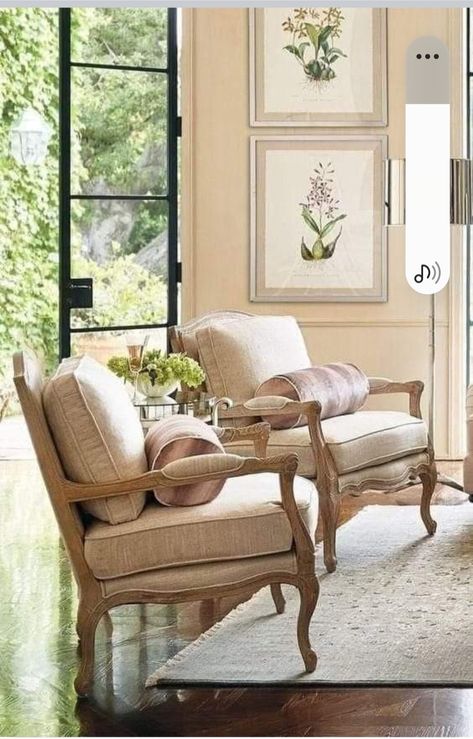 Bergere Chair Living Room, Curved Armchair, Bergere Chairs, Louis Chairs, French Living Rooms, French Country Living, French Country Living Room, Casa Vintage, Classic Living Room