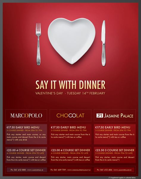 Restaurant Print Advertisement Valentine's Day by Loïc Seigland, via Behance Restaurant Valentines Day Ideas, Valentine Advertising, Valentines Advertising, Valentines Day Advertising, Restaurant Launch Poster, Valentines Ads, Valentines Day Ads, Valentines Day Promo, Restaurant Anniversary Poster