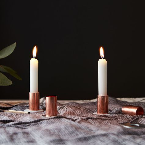 Diy Taper Candle Holders, Diy Candle Stick Holder, Diy Candle Sticks, Copper Candle, Diy Candle Holders, Metal Working Projects, Deco Boheme, Diy Holder, Diy Metal