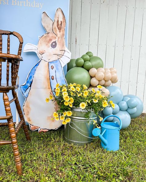 Have you heard the tale of … Peter Rabbit ?🐇 Such a cute theme for this first birthday! #balloondecor #balloonstylist #balloongarland #eventdecor #eventdesign #peterrabbit Peter Rabbit Backdrop, Peter Rabbit Themed Baby Shower Ideas, Peter Rabbit Balloons, Peter Rabbit Theme Party, Rabbit Theme, Tale Of Peter Rabbit, Adoption Party, Cute Themes, Peter Rabbit