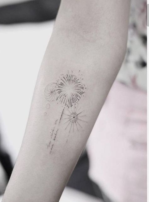 Fireworks Tattoo Ideas, Firework Tattoo, Show Tattoo, Firework Show, Inner Forearm Tattoo, M Tattoos, Small Tats, Inner Forearm, Dad Tattoos