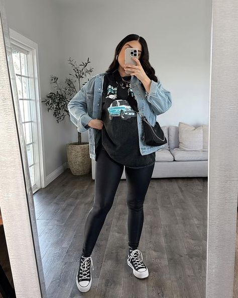 Rubi Ortiz on Instagram: "Back to regular programming 🤍 Wearing @ymijeans Jean jacket! Shop their website & use my code RUBILOVE30 #ymijeans" Rubilove Outfits, Black Hoodie Jean Jacket Outfit, Rubi Ortiz Outfits, Black Leggings And Denim Jacket Outfit, Black Jean Jacket Outfits Fall, Leggings Jean Jacket Outfit, Black Leggings Jean Jacket Outfit, Black Leggings Denim Jacket, Denim Shirt Outfit