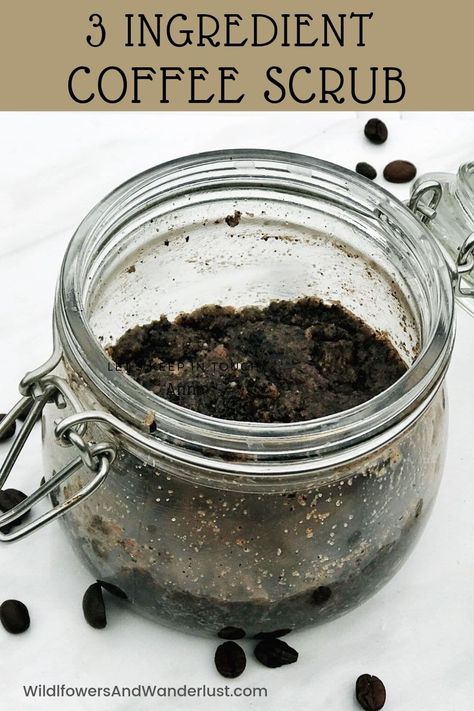 Coffee Scrub is quick and easy to make and will make your skin feel amazing | WildflowersAndWanderlust.com Leftover Coffee Grounds, Baking Soda Body Scrub, Leftover Coffee, Homemade Coffee Scrub, Coffee Scrub Diy, Coffee Face Scrub, Face Body Scrub, Homemade Moisturizer, Body Scrub Recipe