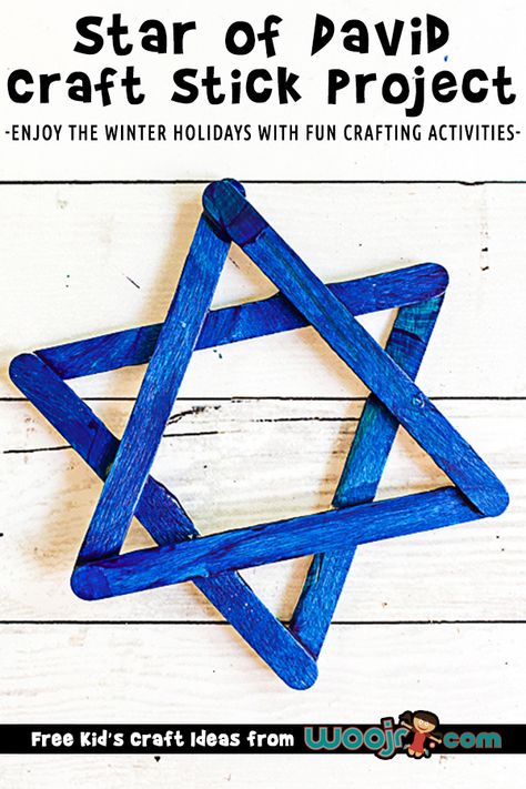 Craft Stick Star of David Craft | Woo! Jr. Kids Activities Star Of David Craft Preschool, Hanukkah Dramatic Play, Chanukah Crafts For Kids Preschool, Haunakka Crafts Preschool, Star Of David Craft, Jewish Ornaments, Channukah Crafts, Star Of David Art, David Craft