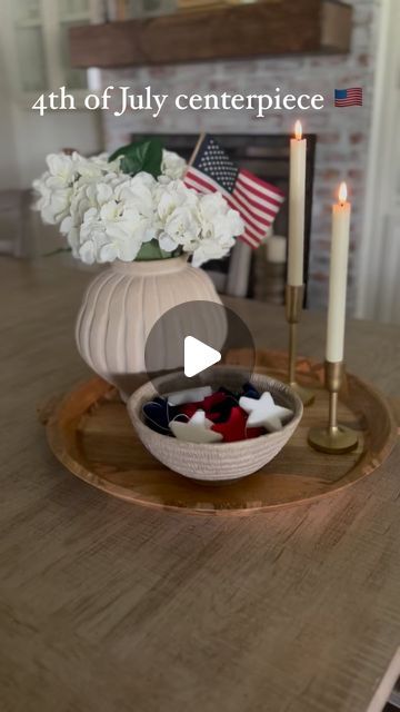 Nicole Chatham • Home Decor on Instagram: "Fourth of July centerpiece idea! 🇺🇸 Comment SHOP for links! 

I found these under $4 hydrangea stems from Walmart and this cute star garland and knew it would be so cute together ❤️🤍💙. It’s so easy to add a flag to an arrangement to give it a patriotic look!  I added the garland to the bowl but if you want, it would be easy to cut the string off to make individual stars ⭐️ .  Tell me in the comments if you decorate for Fourth of July! 

FOLLOW @life.on.chatham.lane for more styling tips and affordable finds! 

TO SHOP THIS POST:

✨Comment SHOP for a direct link to be sent to your DMs

✨Click on the link in my bio “Shop my home and favs”

✨✨Direct link to shop (Facebook and desktop users or copy and paste for mobile device): https://liketk.it/4 Cute Star, Star Garland, A Flag, Cute Stars, God Bless America, Styling Tips, Mobile Device, Fourth Of July, God Bless