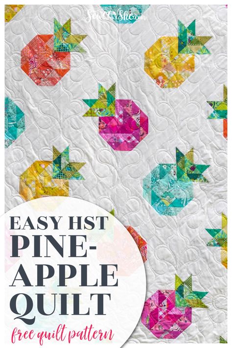 Pineapple Fruit Quilt Block and Free Quilt Pattern! Fruit Quilt, Pineapple Quilt Pattern, Pineapple Quilt Block, Free Sewing Patterns For Beginners, Twin Quilt Pattern, Sewing Patterns For Beginners, Quilt Stories, Pineapple Quilt, Sewing Projects Free