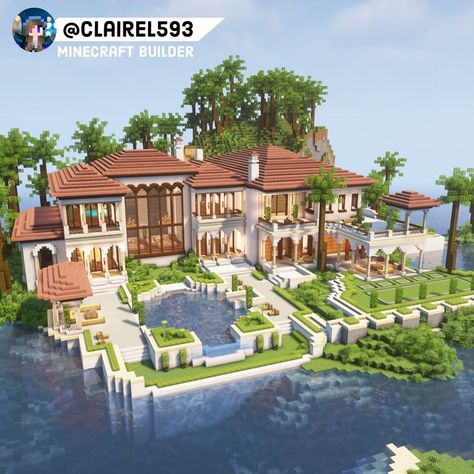 Mincraft Idea Houses Beach, Minecraft Building Ideas Big House, Minecraft Mansion Aesthetic, Beach Mansion Minecraft, Massive Minecraft Houses, How To Build A Mansion In Minecraft, Minecraft Houses Island, Minecraft House Inspo Modern, Costal Minecraft House