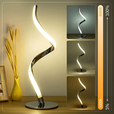 Yarra-Decor Modern Spiral Bedside Lamp - 3 Colors Touch Control LED Table Lamp, Stepless Dimmable Nightstand Lamps for Bedroom Living Room & Office(3000K 4000K 5000K) Spiral Table, Minimalist Table Lamp, Bedroom Lamps Nightstand, Minimalist Table, Dimmable Table Lamp, Minimalist Tables, Lighting Color, Nightstand Lamp, Unique Decoration