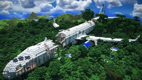 Crashed plane Minecraft and those clouds look so real! Amazing Minecraft Houses, Minecraft Treehouses, Villa Minecraft, Construction Minecraft, Minecraft City Buildings, Minecraft Banner Designs, Easy Minecraft Houses, Cool Minecraft Houses, Minecraft City