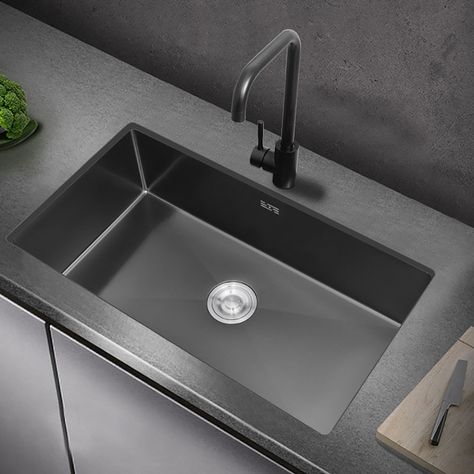 780mm Stainless Steel Kitchen Basin Rectangular Single Bowl in Black Morden Kitchen, Black Stainless Steel Sink, Industrial Sink, Kitchen Basin Sink, Stainless Steel Double Bowl Kitchen Sink, Kitchen Basin, Modern Kitchen Sinks, Deep Sink, Kitchen Sink Design