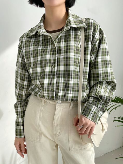 Drop Shoulder Blouse, Women Blouses, Womens Plaid, Plaid Shirt, Drop Shoulder, Women's Plaid Shirt, Tartan, Down Shirt, Casual Button Down Shirt