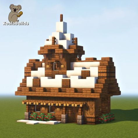 Tap to watch the full tutorial! It is also really easy to build & it fits perfectly for a starter house! Winter House Layout, Winter Minecraft Houses, Minecraft Winter House, Minecraft Small House Ideas, Minecraft Cabin, Minecraft Small House, Minecraft Modern City, Minecraft Houses Interior, Minecraft Starter House