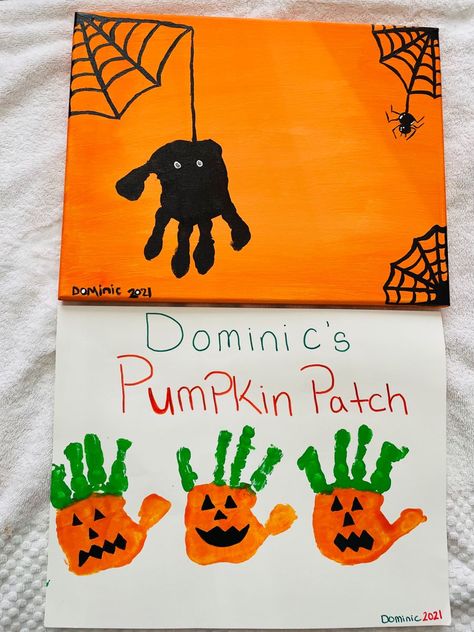 #artsandcrafts #halloweencraftsforkids #handprintcrafts October Themes For Infants, Halloween Toddler Paint Crafts, Pumpkin Hand Print Crafts For Kids, Pumpkin Art Infants, Jack O Lantern Handprint, Halloween Crafts Preschool Handprint, Cute Halloween Handprint Crafts, Cute Halloween Crafts For Toddlers, October Art Toddlers