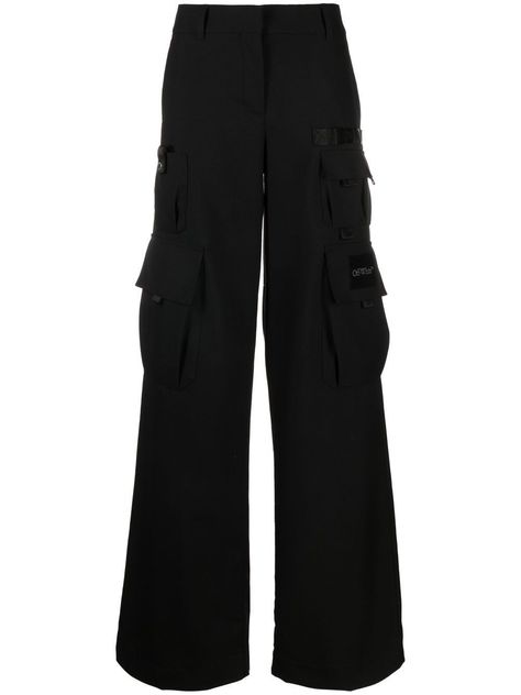 Off White Clothing, Off-white Logo, Black Wide Leg Trousers, White Trousers, Black Wide Leg Pants, Black Cargo Pants, Black Cargo, Cargo Pants Women, Virgil Abloh