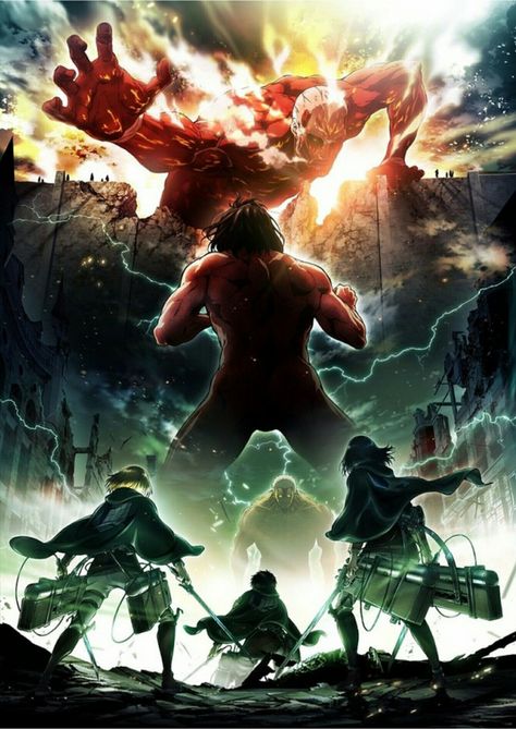 Armin, Eren, Mikasa, Levi, Titan form, Titans, Colossal Titan, wall, cool, season 2 poster; Attack on Titan Attack On Titan S2, Aot Season 2, Attack On Titan Tv, Mighty Mike, Attack On Titan Season 2, Watch Attack On Titan, Aot Wallpaper, Attack On Titan 2, Tokyo Ghoul Cosplay