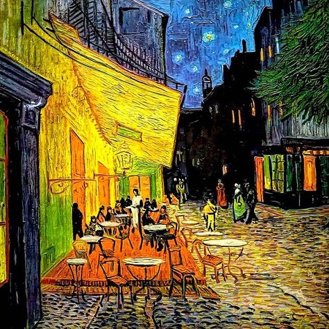 Van Gogh Drawings, Cafe Terrace At Night, Van Gogh Landscapes, Terrace At Night, Stippling Art, Sky Art Painting, Vincent Van Gogh Art, Cafe Terrace, Famous Artwork