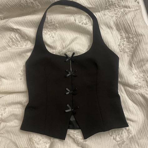 zara halter bow ribbon top nwt  size small  code... - Depop Ribbon Top, Bow Ribbon, Black Ribbon, Zara Black, Zara, Ribbon, Coding, Quick Saves, Black