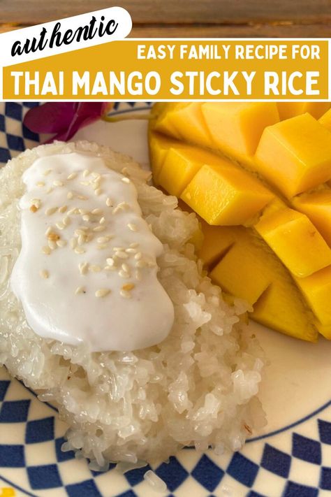 Thai mango sticky rice dessert on a white dish. Sticky Rice Dessert Recipe, Sticky Rice Dessert, Thai Mango Sticky Rice, Mango Sticky Rice Recipe, Mango Pudding Recipe, Thai Recipes Dessert, Sticky Rice Recipe, Sweet Sticky Rice, Grilled Bananas