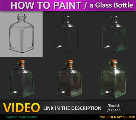 How to Paint Glass Tutorial by JesusAConde on deviantART Magic Bottles, Concept Art Tutorial, Digital Painting Techniques, Hand Painted Textures, Coloring Tutorial, Colouring Techniques, Digital Painting Tutorials, Painting Process, Digital Art Tutorial