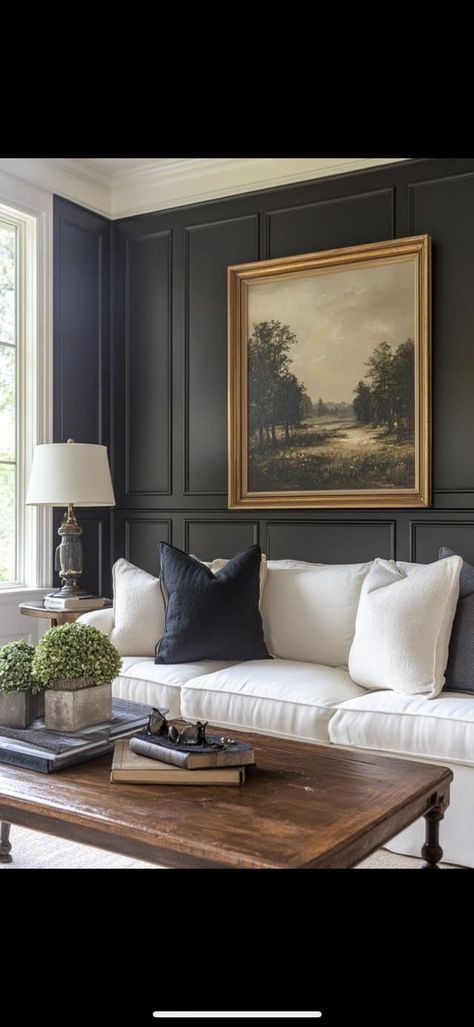 Dark Molding Light Walls, Wainscoting Ideas Living Room, Box Molding, Picture Molding, White Windows, Wall Trim, Wall Molding, Bathroom Space, Wainscoting