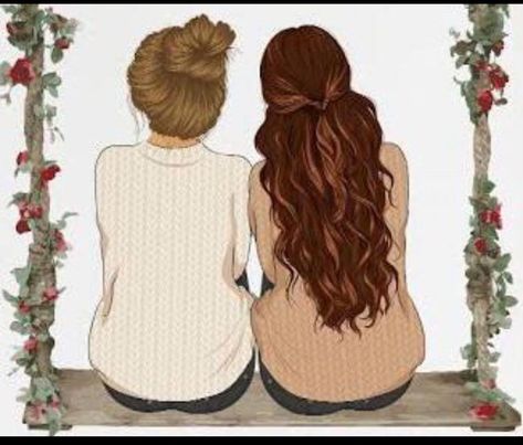 Cartoon Best Friends, Love Couple Images Hd, Bff Images, Blonde And Brunette Best Friends, Sisters Drawing, Friend Drawings, Friends Sketch, Friends Cartoon, Best Friend Wallpaper