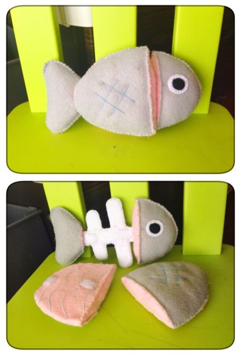 Cute Fabric Crafts, Stuffed Fish, Diy Plush, Felt Toys Diy, Felt Food Diy, Felt Fish, Fish Bones, Felt Play Food, Diy Felt