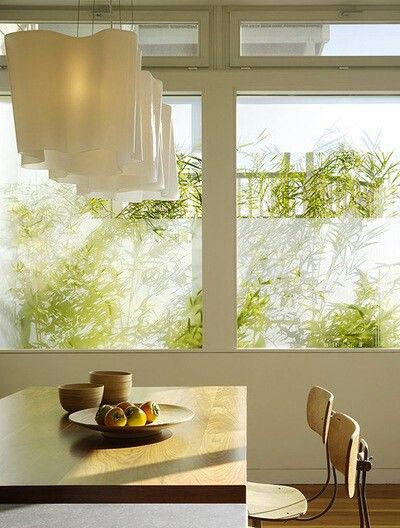 Hide a bad view with frosted glass Sustainable Garden Design, Privacy Screens Indoor, Window Film Designs, Frosted Window Film, Decorative Window Film, Indoor Window, Dining Design, Frosted Windows, Clerestory Windows