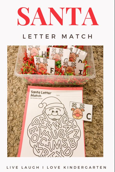 Christmas sensory bin freebie. Letter match sensory bin for preschool. December Sensory Bin Kindergarten, Sensory Bin Christmas Ideas, Fun Sensory Activities For Preschoolers, Preschool Christmas Sensory Bin, December Sensory Bin Preschool, Christmas Sensory Bin Preschool, December Sensory Bin, Sensory Bins For Toddlers, Sensory Bin Activities