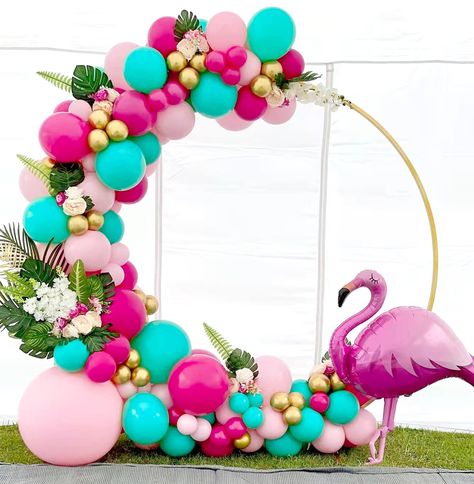 PRICES MAY VARY. Memorable Party Backdrop: You will get a very beautiful and eye-catching Flamingo Hawaii Theme balloon arch at the party. Our balloon arches are carefully designed, each balloon is so lovely. Your guests will be surprised to see it, it is so beautiful! Real Color Balloons: 15pcs Berry Pink balloons, 45pcs Light Pink balloons, 10pcs Cyan color balloons, 15pcs Metallic Gold color balloons. Made of latex, the balloons are thick and environmental non-toxic. Excellent coating can be Pink Dinosaur Birthday Backdrop, Hot Pink And Turquoise Balloon Garland, Pink Flamingo Birthday Adult, Pink And Green Flamingo Party, Flamingo Pink Wedding, Luau Balloon Arch Palm Trees, Tropical Birthday Party Backdrop, Flamingo Party Table Setting, Flamingo Themed Party Backdrop